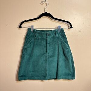 Pact Emerald Green Corduroy Mini Skirt, Organic Cotton, Elastic Waist